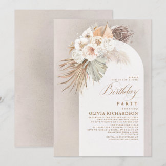 Weiße Blume und Pampas Grass Boho Geburtstag Einladung