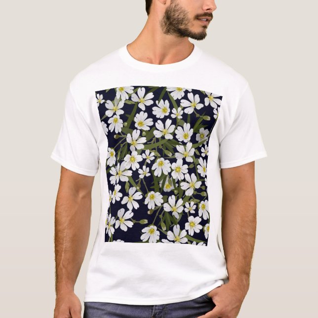 Weiße Blume: Vintages Muster. T-Shirt (Vorderseite)