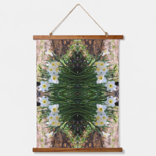 Weiße Blume von Brook Abstrakt Wandteppich Mit Holzrahmen
