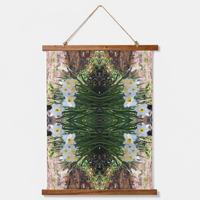 Weiße Blume von Brook Abstrakt Wandteppich Mit Holzrahmen (Vorderseite)