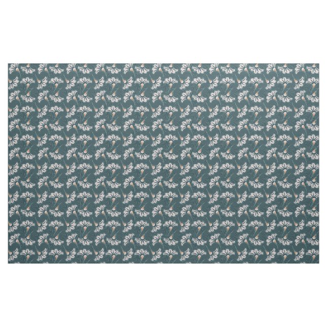 Weiße Blumen-aquamarines Gewebe Stoff (Fat Quarter (45,7 x 55,9 cm))