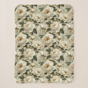 Weiße Blumen auf cremefarbenem Hintergrund. Sherpadecke