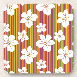 Weiße Blumen auf einem gestreiften Hintergrund Getränkeuntersetzer