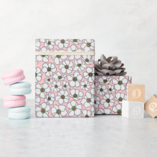 Weiße Blumen auf rosafarbenem Grund Geschenkpapier