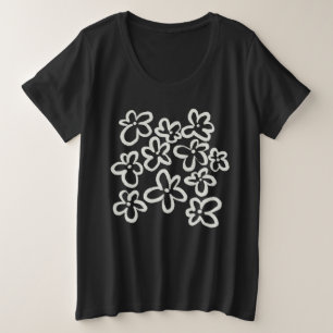 Weiße Blumen auf Schwarz Große Größe T-Shirt