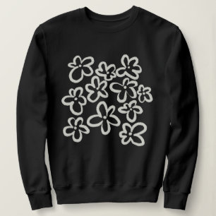 Weiße Blumen auf Schwarz Sweatshirt
