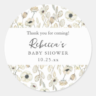 Weiße Blumen-Babyparty-Dankeschön-Geschenk Runder Aufkleber
