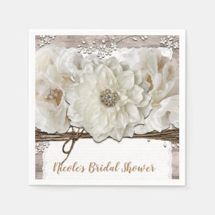 Weiße Blumen & Birke Rustikale Glamour Hochzeitsdu Serviette