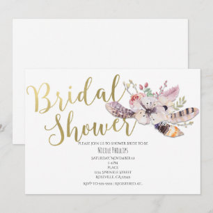 Weiße Blumen Boho Goldene Brautparty-Einladungen Einladung