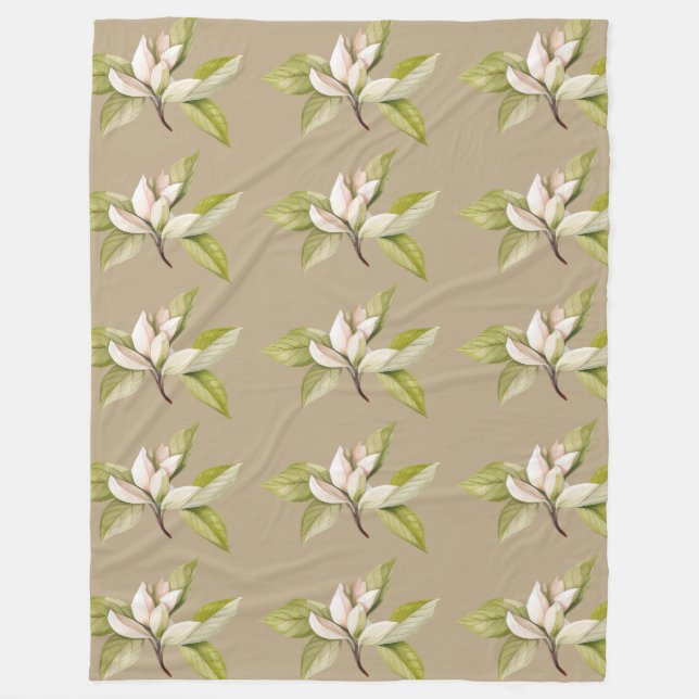Weiße Blumen brauner Hintergrund Fleecedecke (Vorderseite)