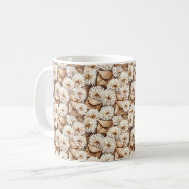 Weiße Blumen Creme Umschläge Kaffeetasse (Vorderseite Links)