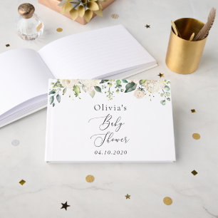 Weiße Blumen, cremefarbene Blumen, Boho, Babyparty Gästebuch
