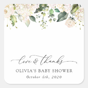 Weiße Blumen, cremefarbene Blumen, Boho, Babyparty Quadratischer Aufkleber