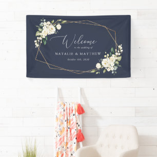 Weiße Blumen, cremefarbene Blumen, Hochzeitsbegrüß Banner
