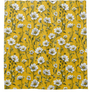 Weiße Blumen Elegantes minimales florales Badezimm Duschvorhang