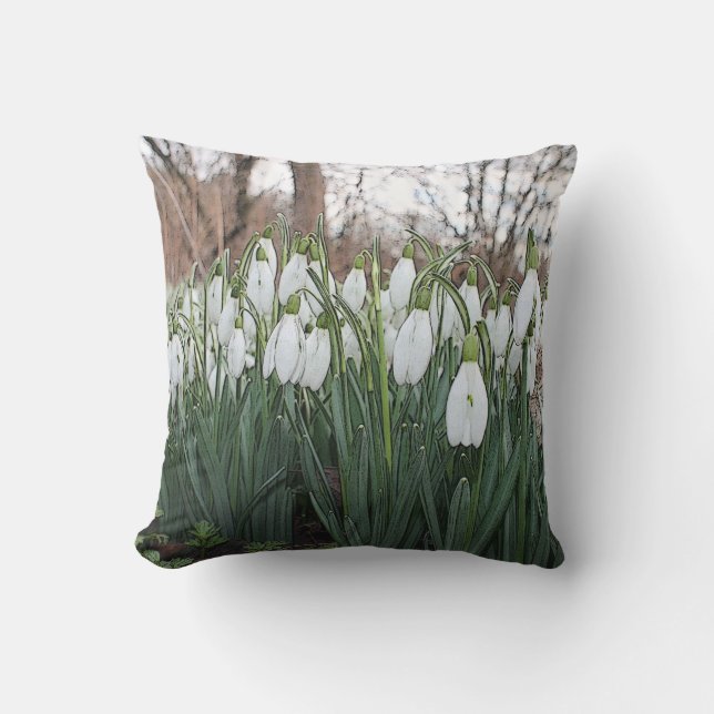 Weiße Blumen, Frühling snowdrops Kissen (Vorderseite)