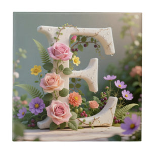 Weiße Blumen-Garten-Monogramm-Buchstabe E Fliese