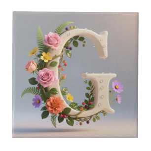 Weiße Blumen-Garten-Monogramm Buchstabe G Fliese