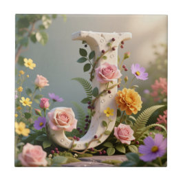 Weiße Blumen-Garten-Monogramm Buchstabe J Fliese