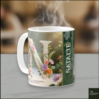 Weiße Blumen-Garten-Monogramm Buchstabe N Kaffeetasse