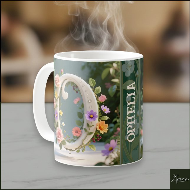 Weiße Blumen-Garten-Monogramm-Buchstabe O Kaffeetasse (Von Creator hochgeladen)
