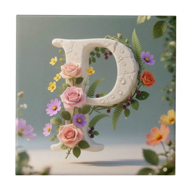 Weiße Blumen-Garten-Monogramm-Buchstabe P Fliese (Vorderseite)
