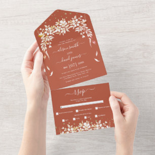 Weiße Blumen-Girlande Terrakotta-Hochzeit All In One Einladung
