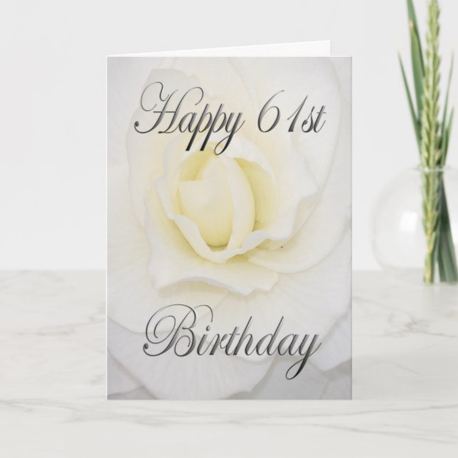 Weiße Blumen-glücklicher 61. Geburtstag Karte (Vorderseite)