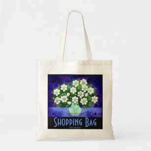 Weiße Blumen, grüne Vasen-Tasche Tragetasche