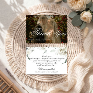 Weiße Blumen Grünzeug Foto Hochzeit Danke Karte