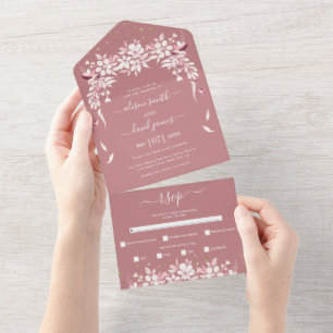 Weiße Blumen-Hängegirlande staubige Rose Hochzeit All In One Einladung