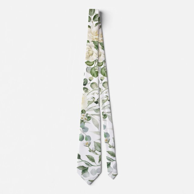 Weiße Blumen Hochzeit Elegant Krawatte (Vorderseite)