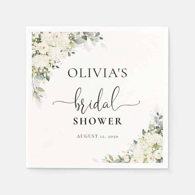 Weiße Blumen-Hochzeitsdusche-Servietten Serviette (Vorderseite)
