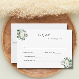 Weiße Blumen-Hochzeitstraditionelle formelle Hochz RSVP Karte