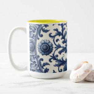 Weiße Blumen-Kaffeetasse aus Keramik, 450ml Zweifarbige Tasse