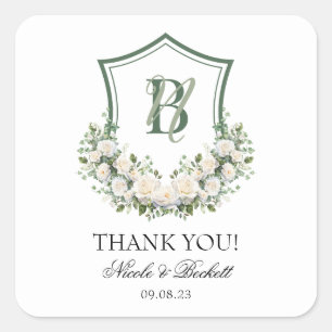 Weiße Blumen Kamm Hochzeit Danke Quadratischer Aufkleber