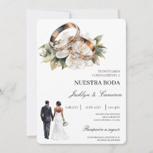Weiße Blumen mit Ring Spanische Hochzeit Einladung