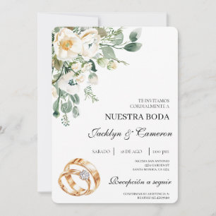 Weiße Blumen mit Ring Spanische Hochzeitseinladung Einladung