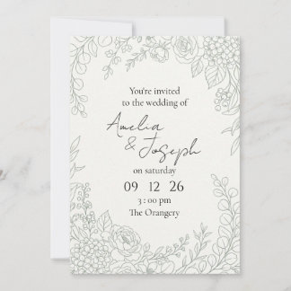 Weiße Blumen-Monogramm-Hochzeitseinladung Einladung