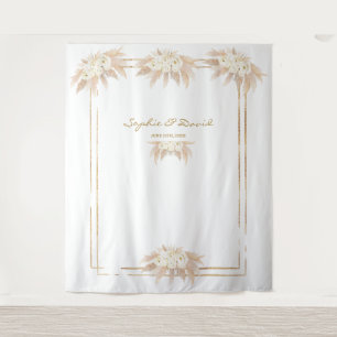 Weiße Blumen Pampasgras Foto Booth Hochzeit Wandteppich