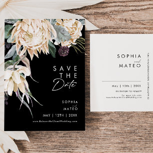 Weiße Blumen   Schwarze Save The Date Postkarte