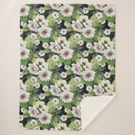 Weiße Blumen Sherpa-Decke Sherpadecke