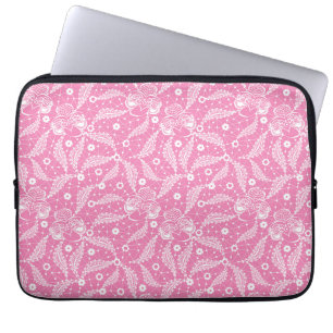 Weiße Blumen-Spitze auf rosa Hintergrund  Laptopschutzhülle