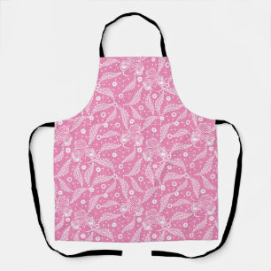 Weiße Blumen-Spitze auf rosa Hintergrund Schürze