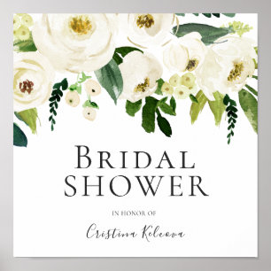 Weiße Blumen und cremefarbene elegante Hochzeitsdu Poster