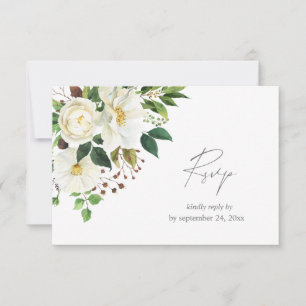Weiße Blumen und Grünpflanzen mit UAWG Ca RSVP Karte