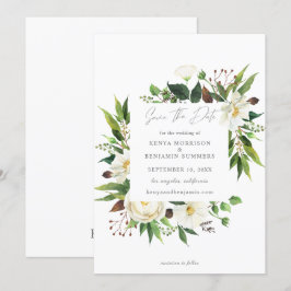 Weiße Blumen und Grünpflanzen Save the Date Einlad Einladung