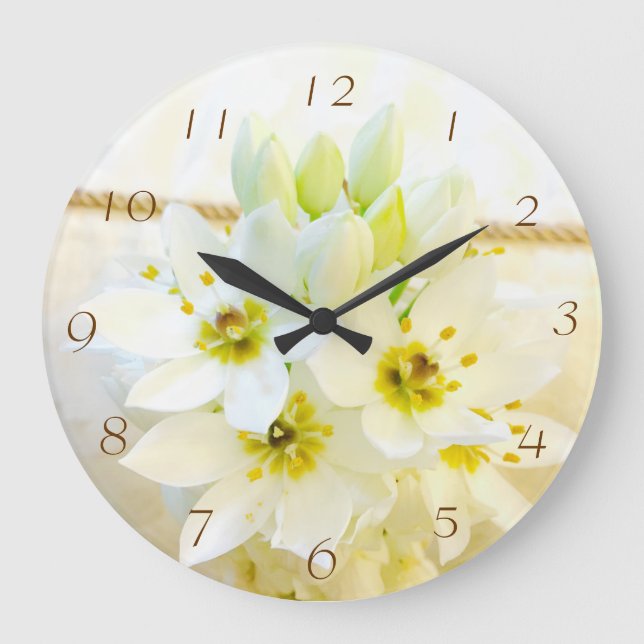 Weiße Blumen-Wand-Uhr Große Wanduhr (Vorderseite)