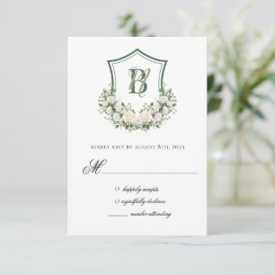 Weiße Blumen Wappen Hochzeit RSVP Karte