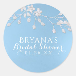 Weiße Blumen Zweig Blaue Hochzeitsdusche Party Fav Runder Aufkleber